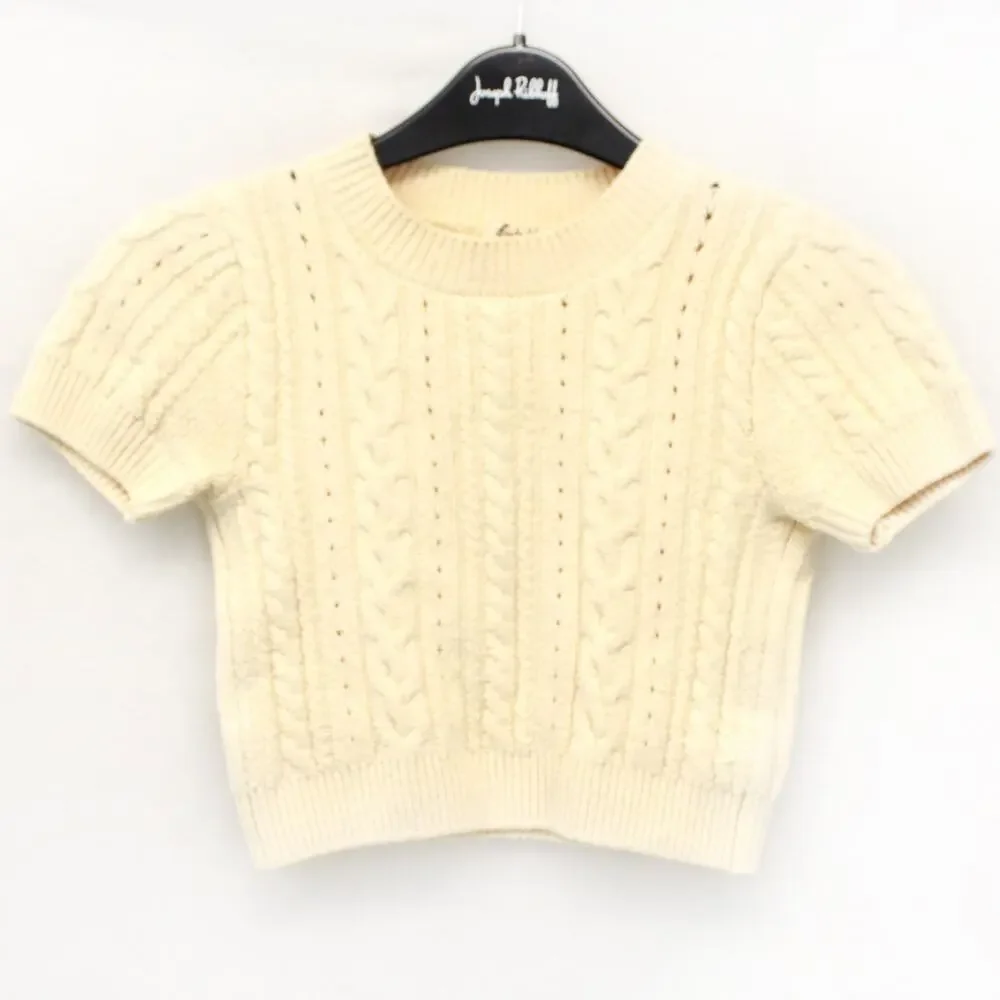 Free People Intimately Crop Top Beige Cable Knit Sweater XS Cozy Winter